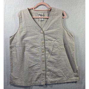 Kathie Lee Vest Womens 14W 16W Beige Linen Cotton Button Front Plus Size Casual